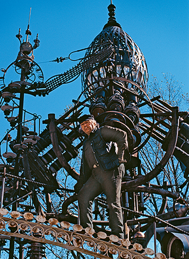 Tom Every (Dr. Evermor) on his Forevertron. Photo: Ron Byers, c. 1995.